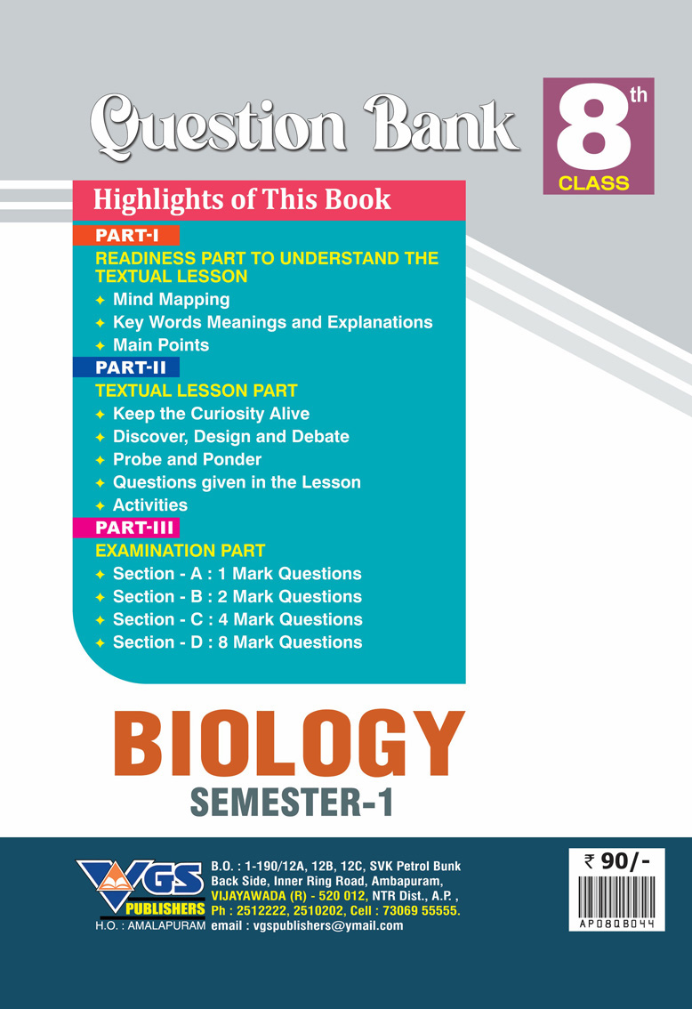 VGS AP 8th Class Biology (Semester-I) Question Bank - 2027 thumbnail