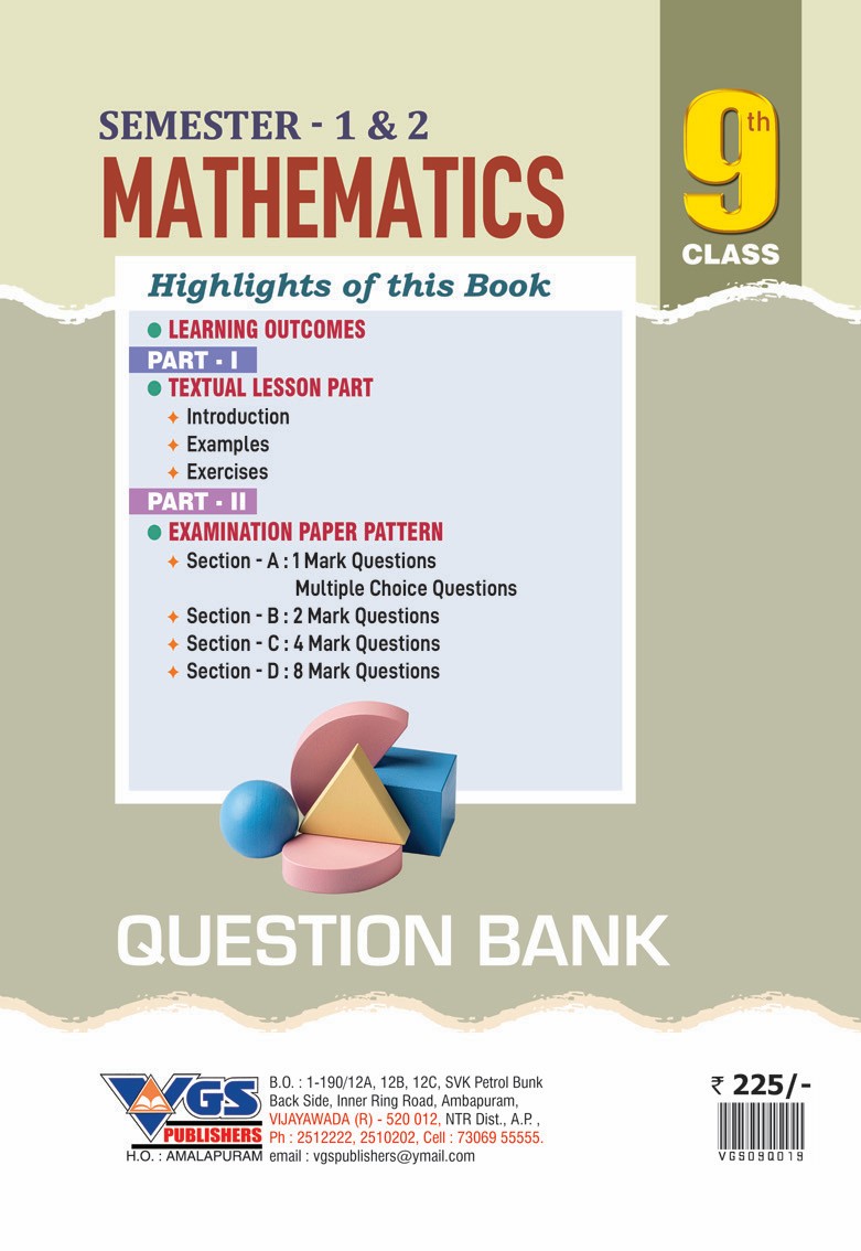 VGS AP 9th Mathematics Question Bank for (Semester 1 & 2) - 2027 thumbnail