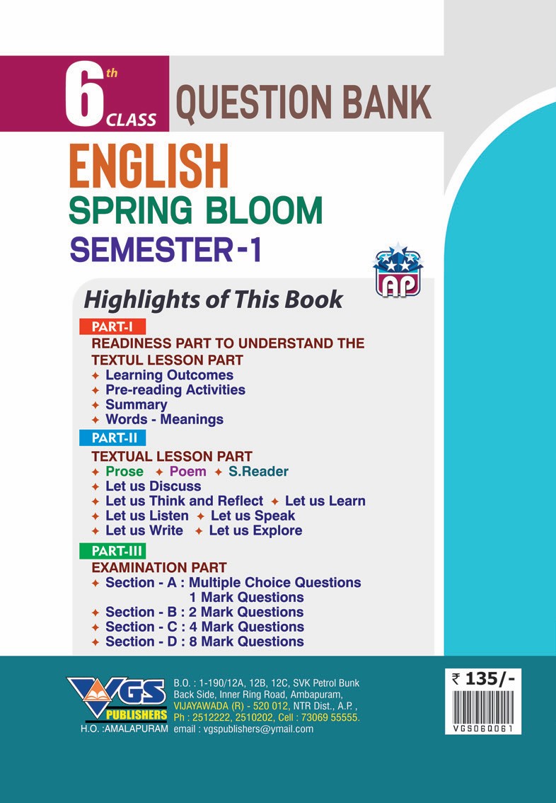 VGS AP 6th Class English - Spring Bloom (Semester-I) Question Bank - 2027 thumbnail