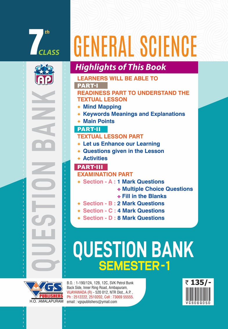 VGS AP 7th Class General Science E/M (Semester-I) Question Bank - 2027 thumbnail