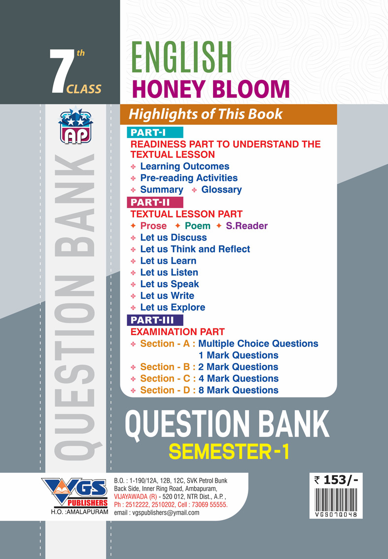 VGS AP 7th Class English Spring Bloom (Semester-I) Question Bank - 2027 thumbnail