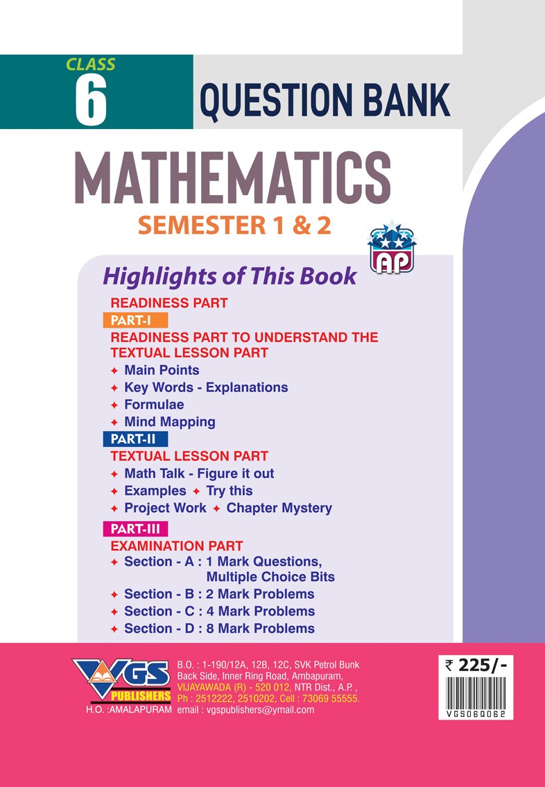 VGS AP 6th Class Mathematics (Semester 1 & 2) Question Bank - 2027 thumbnail