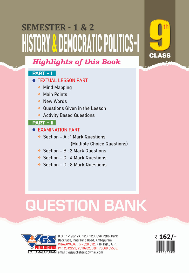 VGS AP 9th Class History & Democratic Politics-I (Semester - 1& 2) Question Bank - 2027 thumbnail